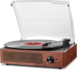 Bluetooth Turntable Vinyl Record Player with Speakers, 3 Speed Belt Driven Vintage Player for Entertainment AUX in RCA Out