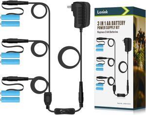 Lenink 1 to 3 AC Power Supply Adapter Kit with On/Off Switch, Battery Replacement for AA Battery (Black)