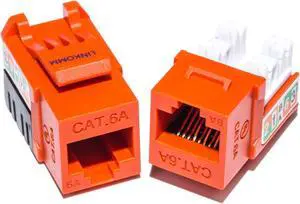 LINKOMM 10-Pack RJ45 Cat6A Slim Profile UTP Unshielded Keystone Jack (Orange)