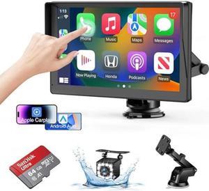 2024 Portable Wireless Carplay Screen for Car Apple Carplay&Android Auto, [Sunshade Design][1080P Backup Camera]9" HD Touch Screen Car Stereo with Bluetooth/Mirror Link/Navigation/Siri/Aux/FM/TF Card