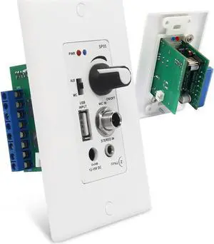 PNWCZ Wall Amplifier Compatible with Bluetooth 4 Channels Volume Control Wall Plate with USB/MIC/AUX(3.5mm) Inputs Terminal Block Connect 4 Speakers