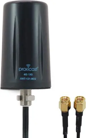Proxicast Vandal Resistant 2x2 MIMO Low Profile 4G/5G Omni-Directional Screw Mount Antenna - 10 ft Coax Leads - for Cisco, Cradlepoint, Digi, Pepwave, Sierra Wireless and Others (ANT-121-M22)