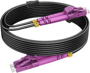 100ft/30m OM4 LC to LC Fiber Patch Cable Outdoor Armored, Fiber Optic Cable Multimode, 10/40GB Fiber Optic Cable, Duplex 50/125um LSZH Black