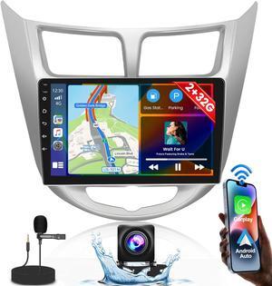 Roinvou 2+32G Android CarPlay Stereo for 2010-2016 Hyundai Verna Accent Solaris, 9'' Touch Screen in-Dash GPS Navigation with Built-in Wireless CarPlay Android Auto Support Mirror Link BT RDS AHD DSP