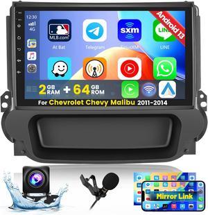 Roinvou 2+64G Android CarPlay Stereo for 2011-2014 Chevrolet Chevy Malibu, Built-in Wireless CarPlay with Android Auto, 9'' Touchscreen in-Dash GPS Navigation Support Mirror Link BT FM RDS AHD