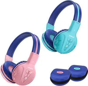 SIMOLIO 2 Pack Wireless Bluetooth Kids Headphone with Hard Case & Volume Limited, Over-Ear Wireless Headphones for Kids, Girls, Boys, School,Travel (Mint,Pink)