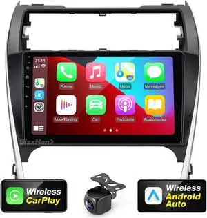SizxNanv for Android Compatible with Wirelessly Carplay Android Auto,Car Radio Stereo Bluetooth Navigation GPS WiFi FM/AM 8 core 4GB+64GB 1280X720 Touchscreen Rear Camera for Toyota Camry 2012-2014