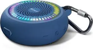 SOWO Bluetooth Shower Speaker Waterproof - Small Portable Speaker Wireless with Louder Volume and Powerful Bass - Colorful Lights and 10H Playtime - Lightweight with Carabiner and TWS - Blue