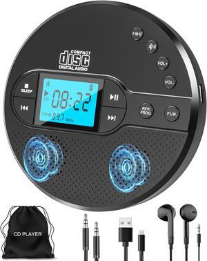 Sunoony Portable CD Player with Bluetooth, CD Player with FM Transmitter and Speakers for Car, Rechargeable CD Player with Anti-Skip Protection, Headphones, LCD Display (Black)