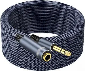 TAISUSAN 1/4 inch Extension Cable, 50ft, Male to Female Stereo Headphone Guitar Cable Copper Wire, Gold Plated Connectors, Tangle-Free, Compatible with Mixing Console, Speaker, Amplifier, Guitar