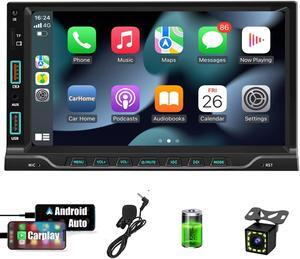 Double Din Car Stereo Player Compatible with Apple Carplay & Android Auto - 7 Inch Car MP5 with BT| Mirror Link| HD Backup Camera| USB/SD/AUX Input| AM/FM/Car Radio| SWC| Subwoofer| Fast Charge