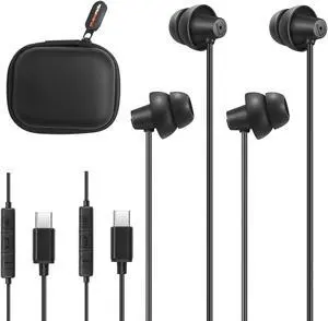 MAXROCK 2PCS Sleep Wired Headphones with USB-C Plug, Wired Ear Buds or Sleeping Earphones with Built-in Remote to Control Music, Phone Calls, and Volume for iphone15, Samsung Android Phones