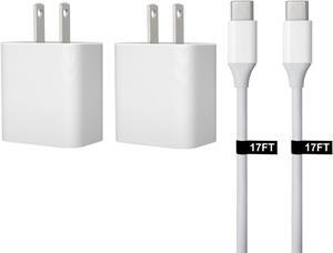 30W USB-C Fast Charger and Cable Compatible with Samsung Products, Samsung Phones, Tablets and Other USB-C Devices White (17-Foot, 2-Pack)
