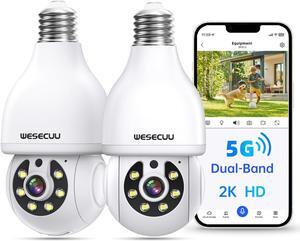 WESECUU Light Bulb Security Camera, 2.4G/5G WiFi Security Cameras Wireless Outdoor Indoor for Home Security, Color Night Vision, Compatible with Alexa (2 Pack)