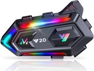 WNJACO Motorcycle Helmet Bluetooth Headset, Cool RGB Dazzling Lights Motorbike Helmet Speaker Double Noise Cancellation Intercom Communication Systems with IPX6 Waterproof/Strong Bass for Dirt Bike