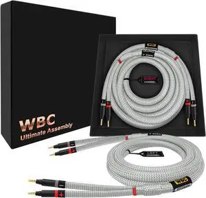 WORLDS BEST CABLES 25 Foot Ultimate - 7 AWG - Ultra-Pure OFC  Extra Premium Audiophile HiFi Speaker Cable Pair with Eminence Gold Banana Plugs & Silver Tweed Jacket