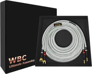 WORLDS BEST CABLES 4 Foot Ultimate - 8 AWG - Ultra-Pure OFC - Premium Audiophile HiFi Single Speaker Cable for Center Channel - Eminence Gold Banana (x2) & Spade (x2) Plugs & Silver Tweed Jacket