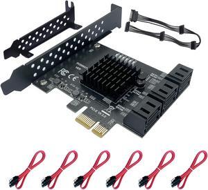 6-Port SATA III PCIe 1x Card (ASM1166 Chip) for PC Build, NAS, Server - 6Gbps Speed, Plug & Play, Supports HDD/SSD Storage Expansion, Windows/Linux/Mac