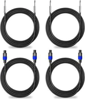 Yuyaokk 2Pack 25 ft Male Speakon to Speakon Cables & 2Pack 25 ft 1/4 to 1/4 Cables