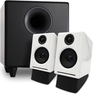 Audioengine A2 White Computer Speakers with S8 Black Subwoofer and DS1 Stands