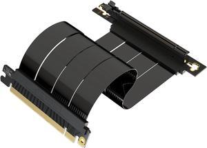 LINKUP - AVA5 PCIE 5.0 Riser Cable | RTX5090 RX9070 GPU Ready | x16 128GB/s Speed | Compatible with PCIe 4.0 & WRX80/WRX90E | Right Angle, Black 20cm (Total Length 24cm)