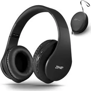 ZIHNIC Bluetooth Headphones Over-Ear, Foldable Wireless and Wired Stereo Headset Micro SD/TF, FM for Cell Phone,PC,Soft Earmuffs &Light Weight for Prolonged Wearing (Black)
