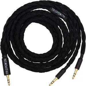 Linsoul Tripowin GranVia Upgraded OFC Headphone Replacement Cable, Dual 3.5mm Connector to 3.5mm Stereo Headphone Cable for HE4XX/HE-400i/HE400se/Goldplanar/Focal ELEGIA(Black, 1.5m)