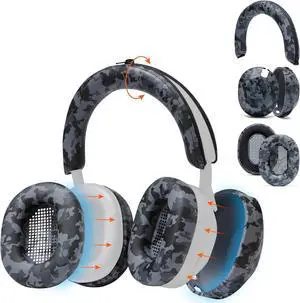 WC SweatZ and ShellZ Protective Covers Bundle for Sony WH1000XM5 Headphones by Wicked Cushions | Black Camo