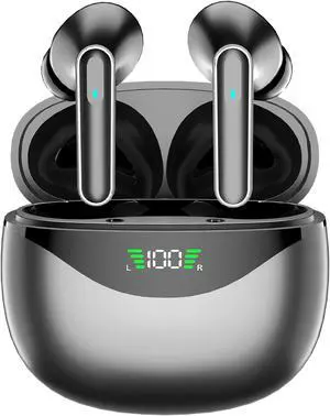 AGKG123 Wireless Earbuds Bluetooth Headphones, 42H Playtime Stereo IPX5 Waterproof Ear Buds, LED Power Display Cordless in-Ear Earphones with Microphone for iOS Android Cell Phone Sports (Black)
