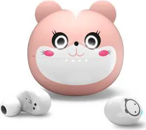 AMAFACE Bluetooth Earbuds Pink Wireless Earbuds for Kids 36H Playtime IPX5 Waterproof Noise Reduction Cordless Girls Earbuds USB-C LED Display Cartoon Kids Earphones