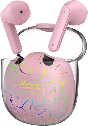ASIMOM Wireless Earbuds, in-Ear Bluetooth Earbuds with RGB Lights Charging Case, 4 Microphones for Calls, Touch Control, Comfort Wireless Earphones for Small Ears -Pink