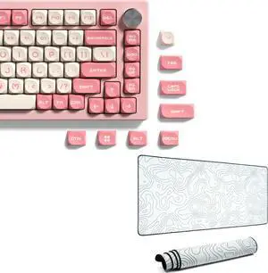 dagaladoo Pink Custom keycaps Cute,MOA Profile keycaps PBT,Double Shot keycaps 75 Percent Bundle with Topographic map XXL White Mousepad Rubber mat Desk pad