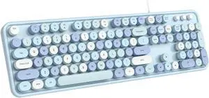 Dilter Wired Keyboard, Full-Sized Typewriter Keyboards, USB Plug and Play Office Keyboard with Number Pad, Caps Indicators, Foldable Stands for Windows, PC, Laptop, Desktop (Blue Colorful)