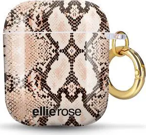 Ellie Rose - AirPods 1 & 2 Case Cover with Gold Clip Ring, Shockproof Cute Clear AirPods Case Cover for Women, Apple AirPods Clear Plastic Case with Carabiner Keychain (Snakeskin)