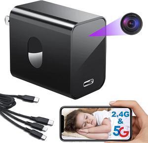 4K Spy Camera Charger Supports 2.4G/5G WiFi, Spy Camera Hidden Camera, Wireless Mini Spy Camera, Small Secret Camera, Nanny Cam Hidden Camera with Human Detection, 160deg Wide View-Angle, Auto Night
