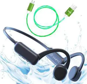 IHAO Swimming Headphones True Bone Conduction Open Ear Headset MP3 Player Micro USB to USB A 2.0 Android Phone Charger Cable Fast Charging High Data Speed Visible LED Current Flowing