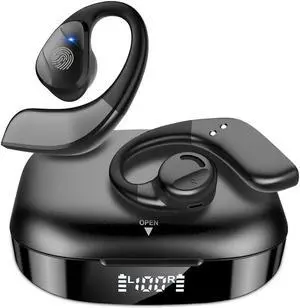 Golvery Bluetooth 5.3 True Wireless Earbuds w/DSP Noise Cancelling Mic, Open Ear Stereo Sports Headphones w/ 800mAh LCD Display Charging Base, HiFi Deep Bass, Compatible with TV iPhone Android