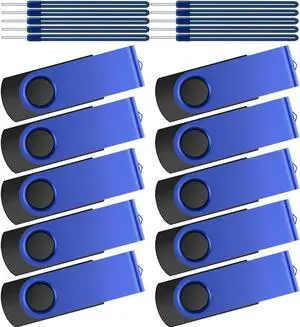 Kepmem 16GB Flash Drive Bulk 10 Pack Thumb Drive Swivel USB Drive Metal Memory Stick Portable 16 GB USB Stick 16 Giga Pendrive Blue Jump Drive Zip Drive for Office Data Storage