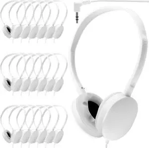 Konohan Kids Headphones Bulk for Classroom School 18 Pack Class Set of Headphones for Students Adjustable 3.5mm Wired Wholesale Earphones for Toddler Boys Girls Teens Children Adults(White)