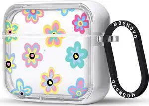 MOSNOVO Case for Airpods 3rd, Protective Clear Case with Shockproof Dual Layer Hard Luxe Metal Ring Designed for AirPods 3rd Generation - Groovy Flower
