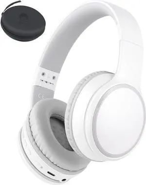 rockpapa E9 Over Ear Bluetooth Headphones for Kids Children Boy Girl Adult, Stereo Foldable Wired/Wireless Headphones with Microphone for School Travel Tablet PC TV, Include Case, White Grey