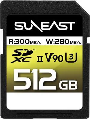 SUNEAST SDXC CARD 512GB MAXIMUM 300MB/s UHS-II V90 pSLC U3 4K 8K ULTIMATE PRO PROFESSIONAL MEMORY CARD SE-SDU2512GA300