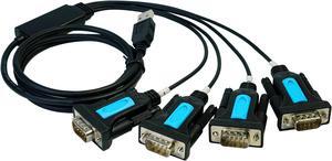 TECHTOO 4 Port Professional FTDI CHIP USB to Serial RS232 DB9 Adapter Converter Serial Cable 9-Pin Male to Male with Thumbscrews (W/Thumbscrews, 4 RS232 Port)