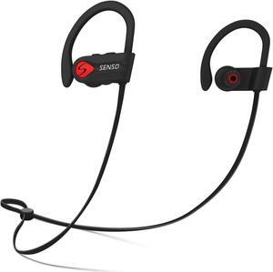 Senso Bluetooth Headphones, Best Wireless Sports Earphones w/Mic IPX7 Waterproof HD Stereo Sweatproof Earbuds for Gym Running Workout 8 Hour Battery Noise Cancelling Headsets (Black Red)