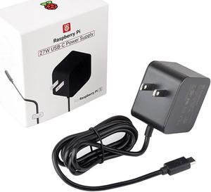 Official 27W USB Type-C Power Supply for Raspberry Pi 5, 1.2m Cable Length, 18AWG (US Plug, Black)