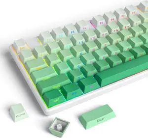 Owpkeenthy Side-Printed PBT Keycaps, Double Shot Shine Through Custom Cherry Profile Green 135 Keys Gradient Keycap Set, for 60% 65% 75% 100% MX Switches South-Facing Mechanical Keyboard(Bedew)