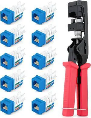 Everest Media Solutions Bundle  2 Items: 45Term - Speed Termination Tool + 10 Pack of RJ45 CAT6 UTP Keystone Jacks - Blue