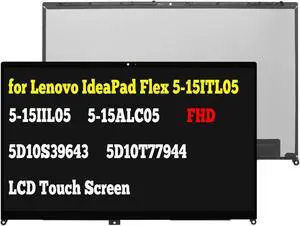 GBOLE Replacement for Lenovo IdeaPad Flex 5-15ITL05 5-15IIL05 5-15ALC05 81X3 82HT 5D10S39643 5D10T77944 LCD Touch Screen Digitizer Assembly Bezel FHD 1920X080 IPS 30pin