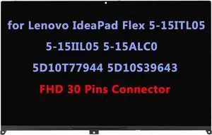 15.6" Replacement for Lenovo IdeaPad Flex 5-15ITL05 5-15IIL05 5-15ALC05 82HV 82HT 81X3 5D10T77944 5D10S39643 FHD-IPS LCD Display Touch Screen Digitizer Assembly Bezel with Board