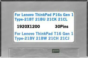 WARWOLFTEAM Screen Replacement for Lenovo ThinkPad T16 Gen 1 Type-21BV 21BW 21CH 21CJ 16inch 1920X1200 30Pins 60Hz 47% NTSC 66% of sRGB LCD LED Screen Display Panel(Non-Touch)